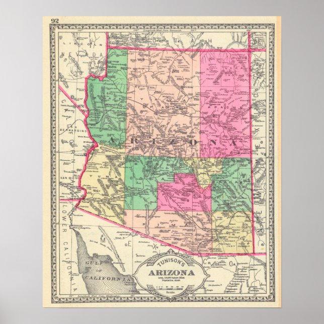 Vintage Map of Arizona (1881) Poster (Front)