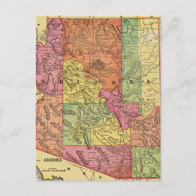 Vintage Map of Arizona (1909) Postcard (Front)