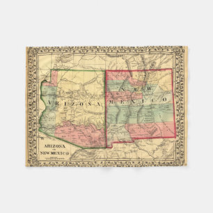 Vintage Map of Arizona and New Mexico Fleece Blanket