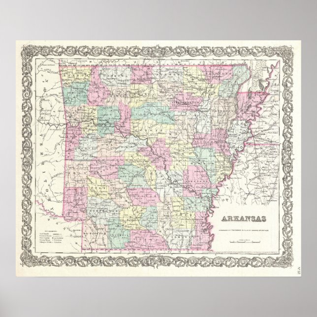 Vintage Map of Arkansas (1855) Poster (Front)