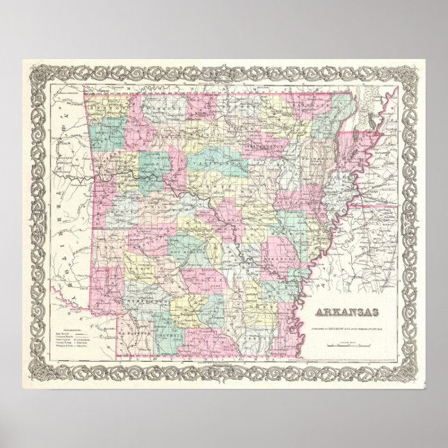 Vintage Map of Arkansas (1855) Poster (Front)