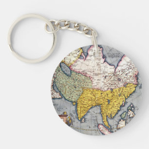 Vintage Map of Asia 1580 Keychain