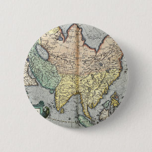 Vintage Map of Asia   1592 2 Inch Round Button