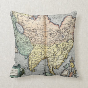 Vintage Map of Asia   1592 Throw Pillow