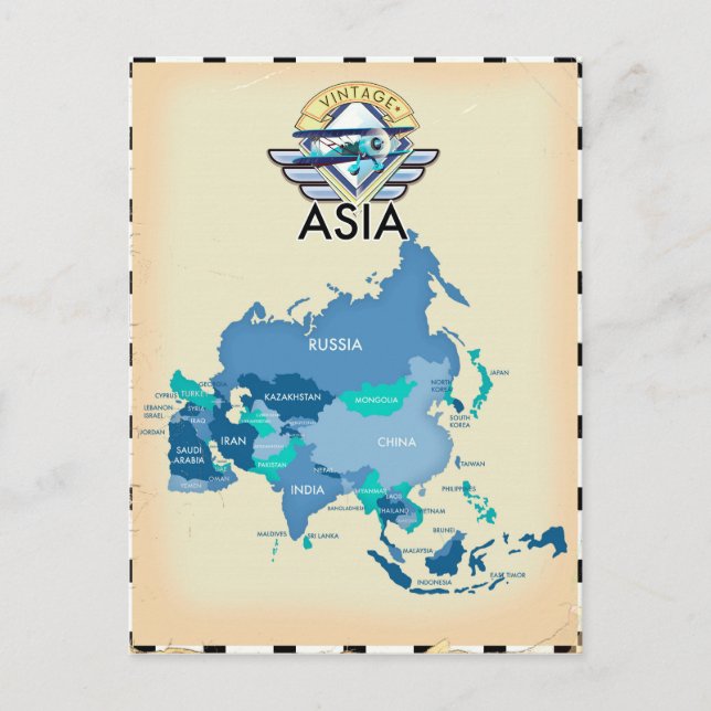 Vintage Map Of Asia Postcard (Front)