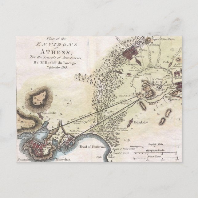 Vintage Map of Athens (1784) Postcard (Front)