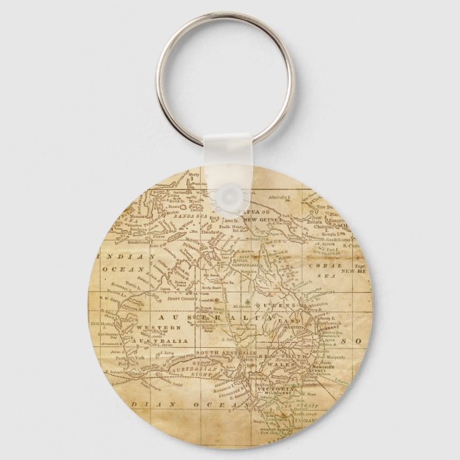 Vintage Map of Australasia Keychain (Front)