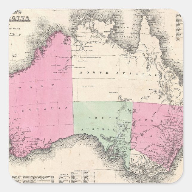 Vintage Map of Australia (1862) Square Sticker (Front)