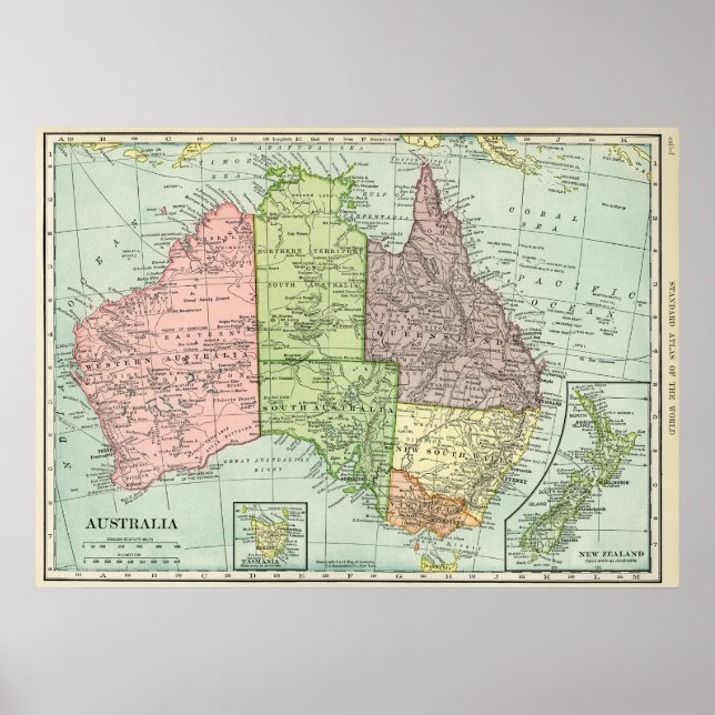 Vintage Map of Australia and New Zealand Poster (Front)