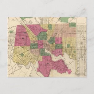 Vintage Map of Baltimore (1873) Postcard