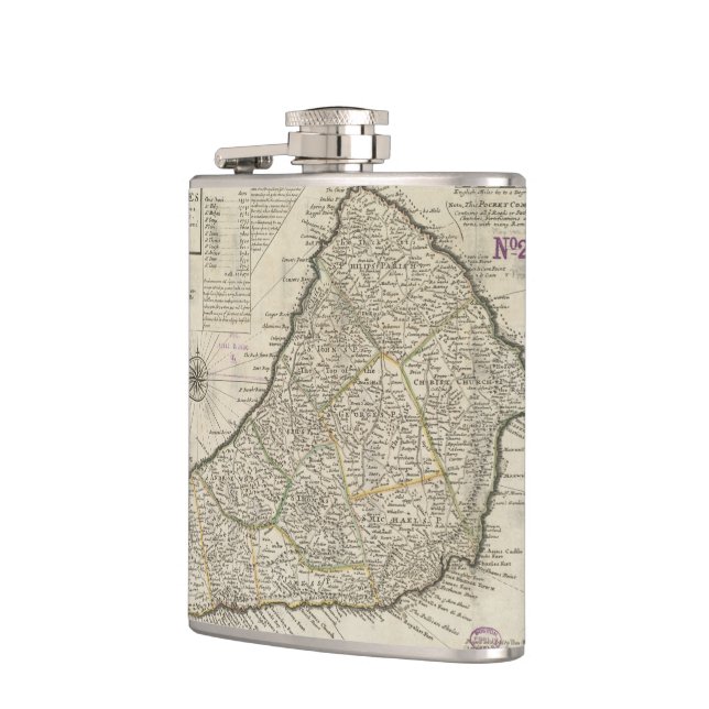 Vintage Map of Barbados (1736) Hip Flask (Left)