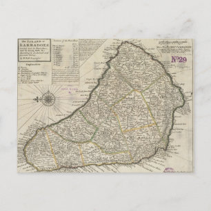 Vintage Map of Barbados (1736) Postcard