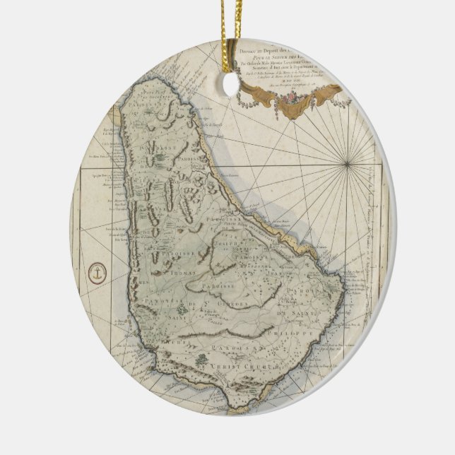 Vintage Map of Barbados (1758) Ceramic Ornament (Left)