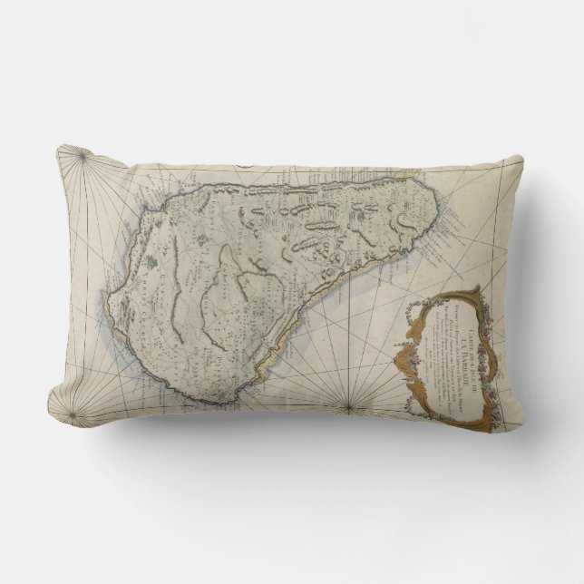 Vintage Map of Barbados (1758) Lumbar Pillow (Front)