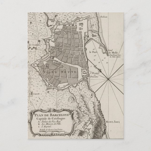 Vintage Map of Barcelona Spain (1764) Postcard (Front)
