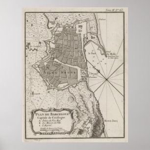 Vintage Map of Barcelona Spain (1764) Poster