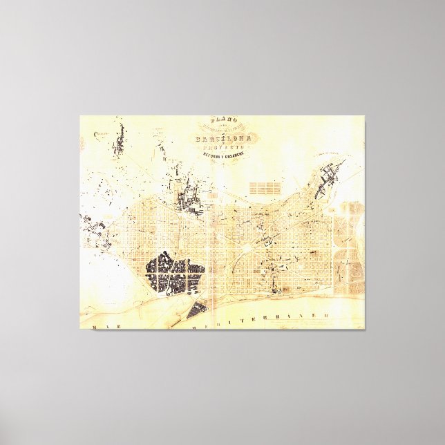 Vintage Map of Barcelona Spain (1859) Canvas Print (Front)