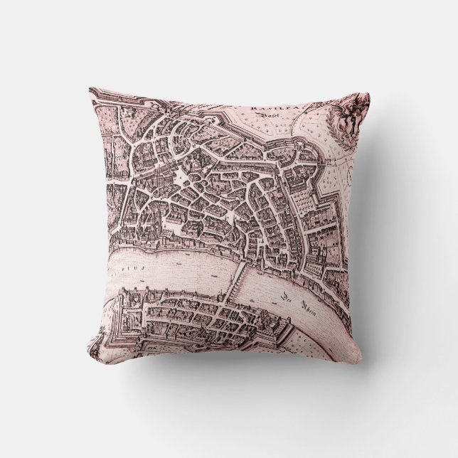 Vintage map of Basel (1642) Throw Pillow (Front)