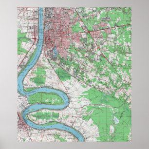 Vintage Map of Baton Rouge Louisiana (1963) Poster