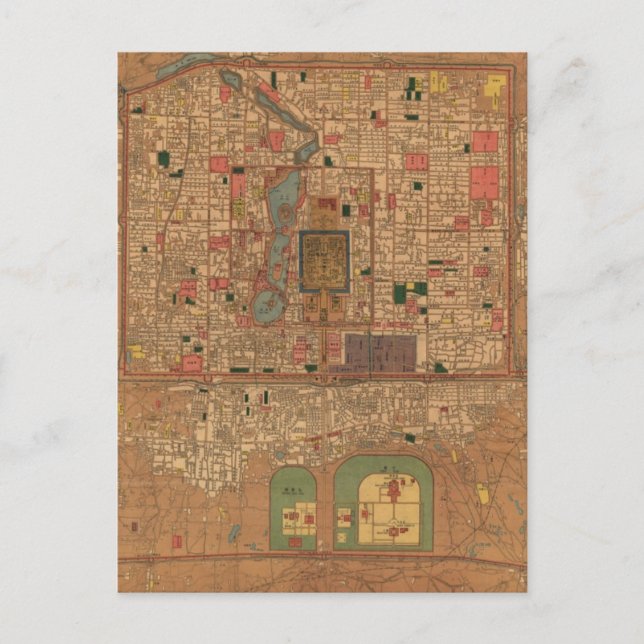Vintage Map of Beijing China (1914) Postcard (Front)