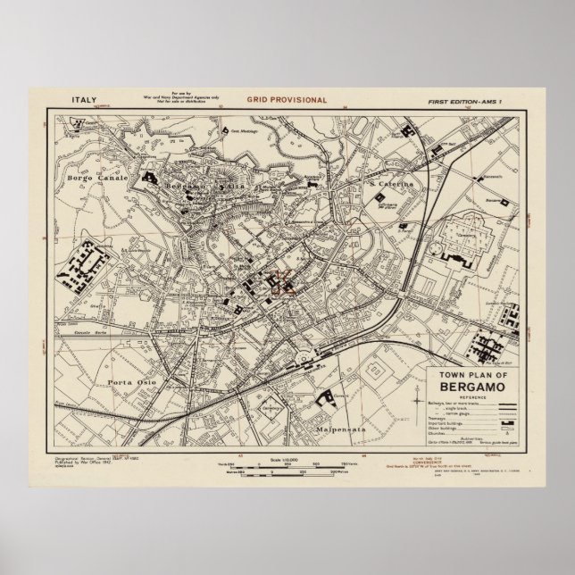 Vintage Map of Bergamo Italy (1943) Poster (Front)