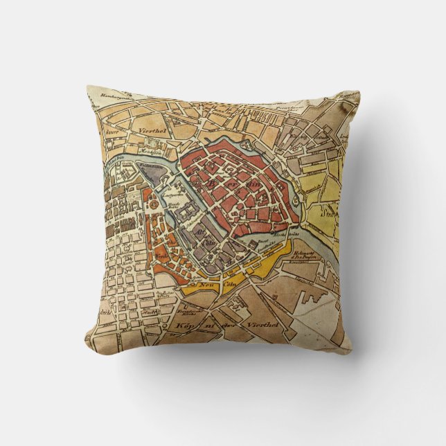 Vintage Map of Berlin Germany (1789) Throw Pillow (Front)