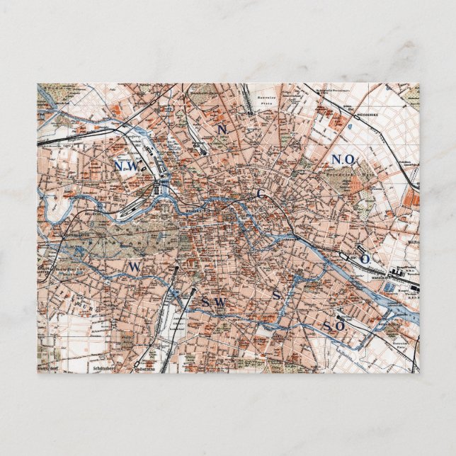 Vintage Map of Berlin Germany (1894) Postcard (Front)