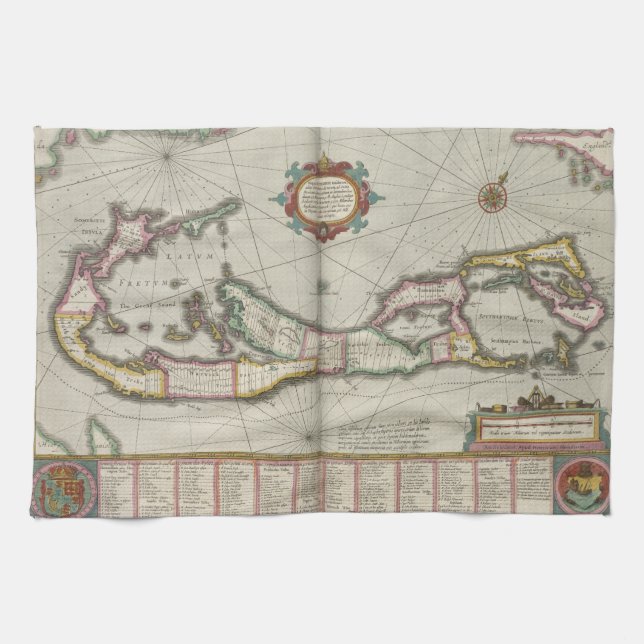 Vintage Map of Bermuda (1638) Kitchen Towel (Horizontal)