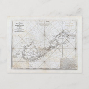 Vintage Map of Bermuda Postcard
