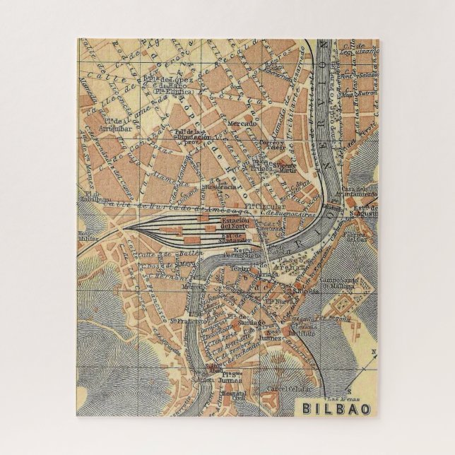 Vintage Map of Bilbao Spain Jigsaw Puzzle (Vertical)