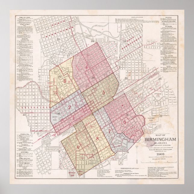 Vintage Map of Birmingham AL (1903) Poster (Front)
