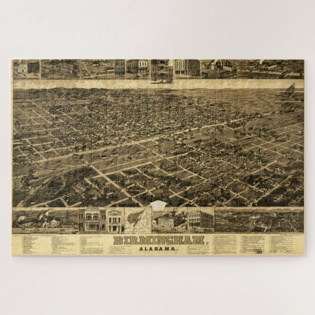 Vintage Map of Birmingham, Alabama (1885) Jigsaw Puzzle (Horizontal)
