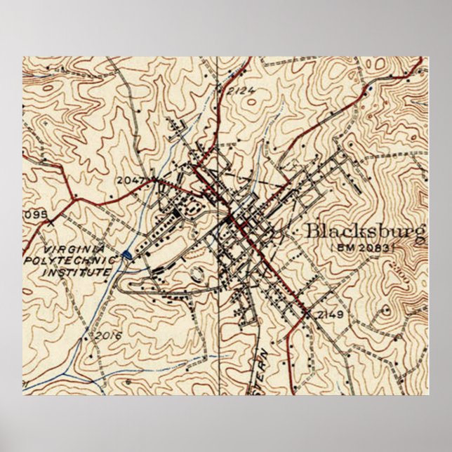 Vintage Map of Blacksburg Virginia (1932) Poster (Front)