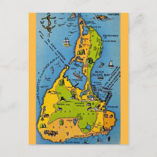Vintage Map of Block Island  Postcard