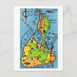 Vintage Map of Block Island  Postcard