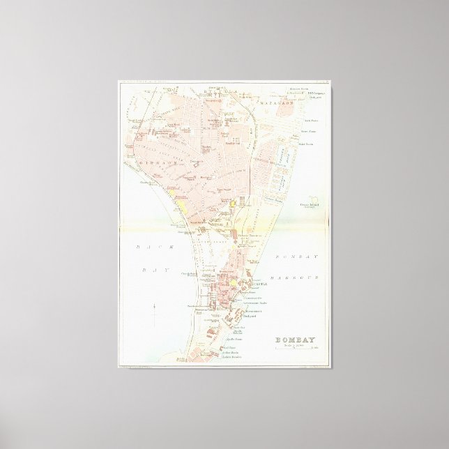 Vintage Map of Bombay India (1893) Canvas Print (Front)