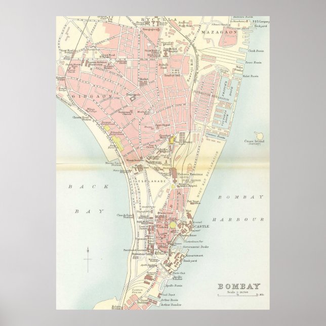 Vintage Map of Bombay India (1893) Poster (Front)