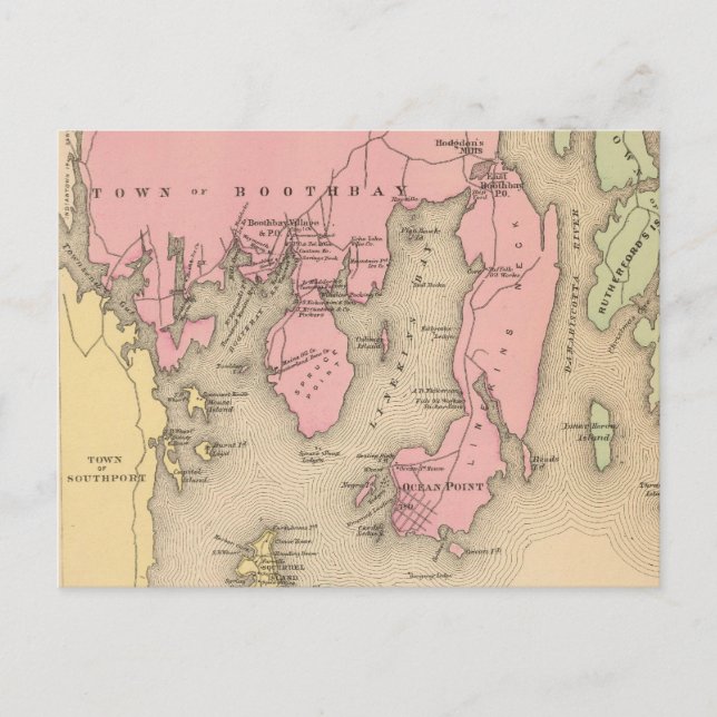 Vintage Map of Boothbay Maine (1894) Postcard (Front)