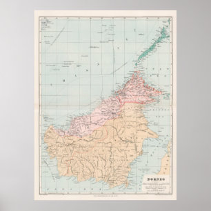 Vintage Map of Borneo Island (1904) Poster