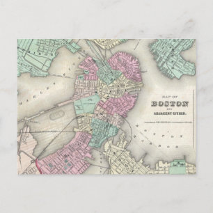 Vintage Map of Boston Harbour (1857) Postcard