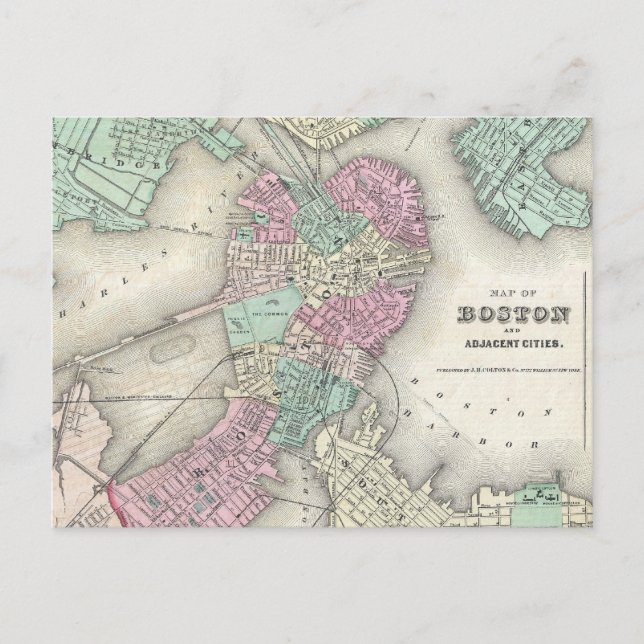 Vintage Map of Boston Harbour (1857) Postcard (Front)
