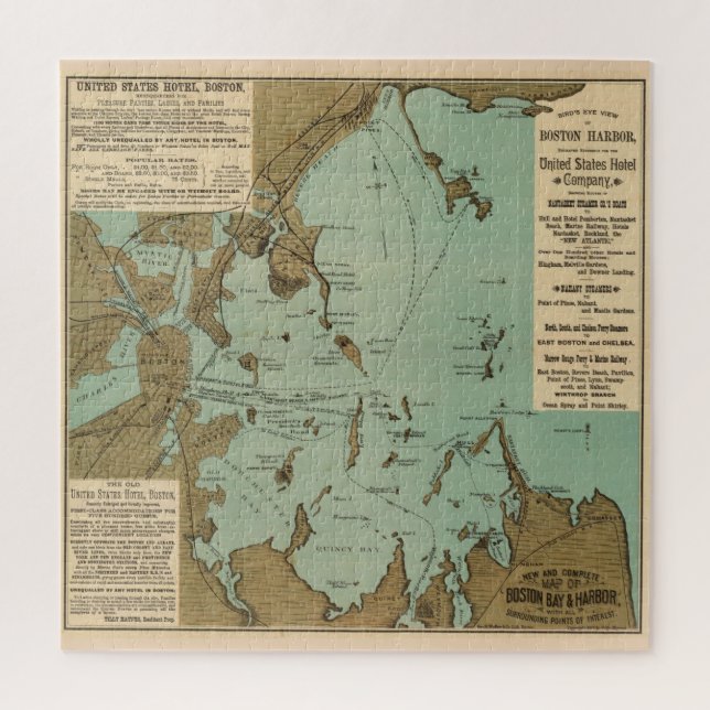 Vintage Map of Boston Harbour (1884) Jigsaw Puzzle (Vertical)