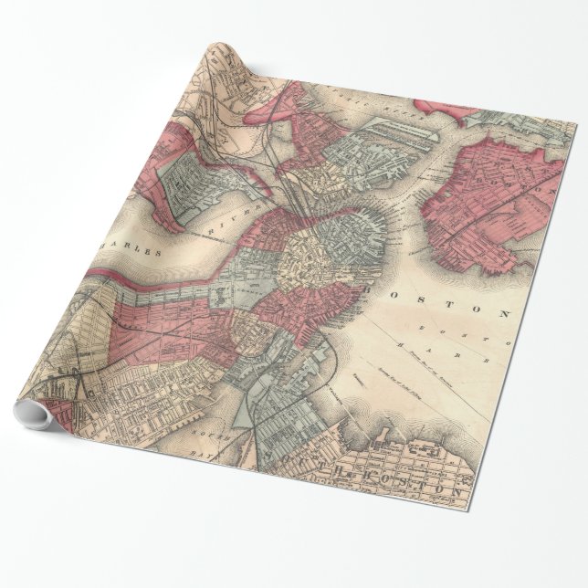 Vintage Map of Boston Massachusetts (1871) Wrapping Paper (Unrolled)