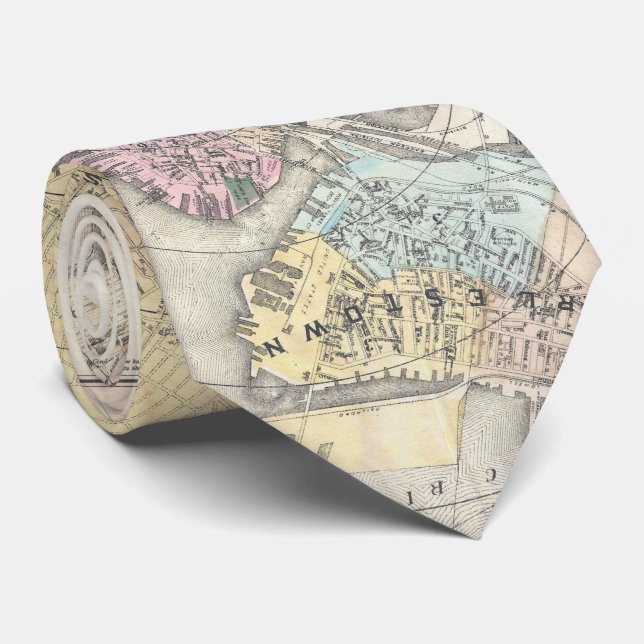 Vintage Map of Boston Massachusetts (1896) Tie (Rolled)