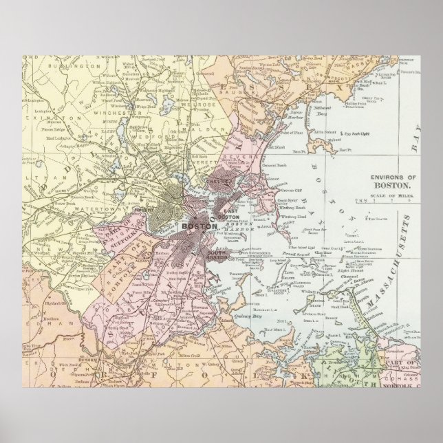 Vintage Map of Boston Massachusetts (1903) Pale Poster (Front)