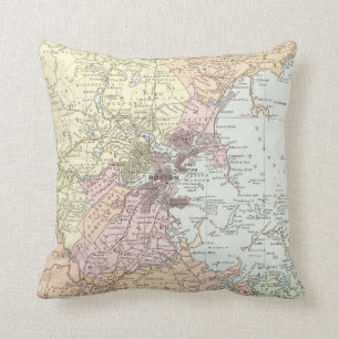 Vintage Map of Boston Massachusetts (1903) Pale Throw Pillow