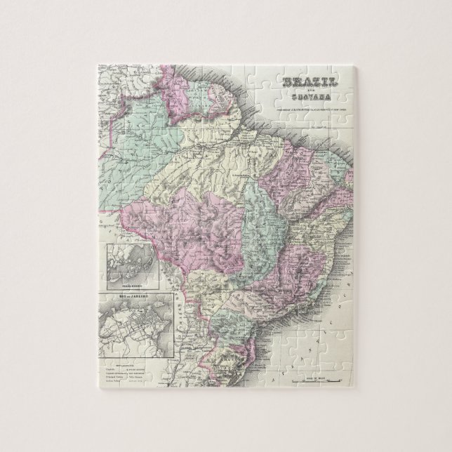 Vintage Map of Brazil (1855) Jigsaw Puzzle (Vertical)