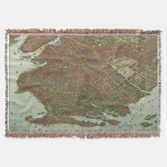 Vintage Map of Brooklyn NY (1908) Throw Blanket (Front)