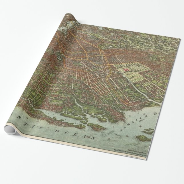 Vintage Map of Brooklyn NY (1908) Wrapping Paper (Unrolled)