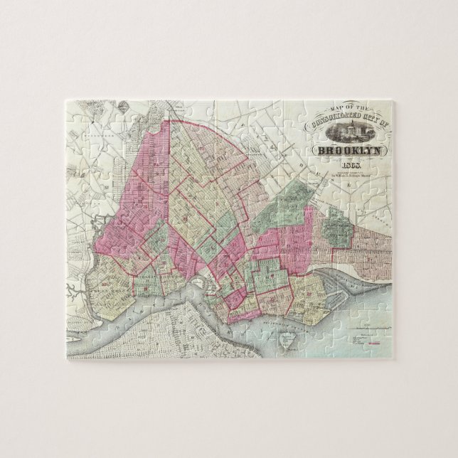 Vintage Map of Brookyln (1868) Jigsaw Puzzle (Horizontal)